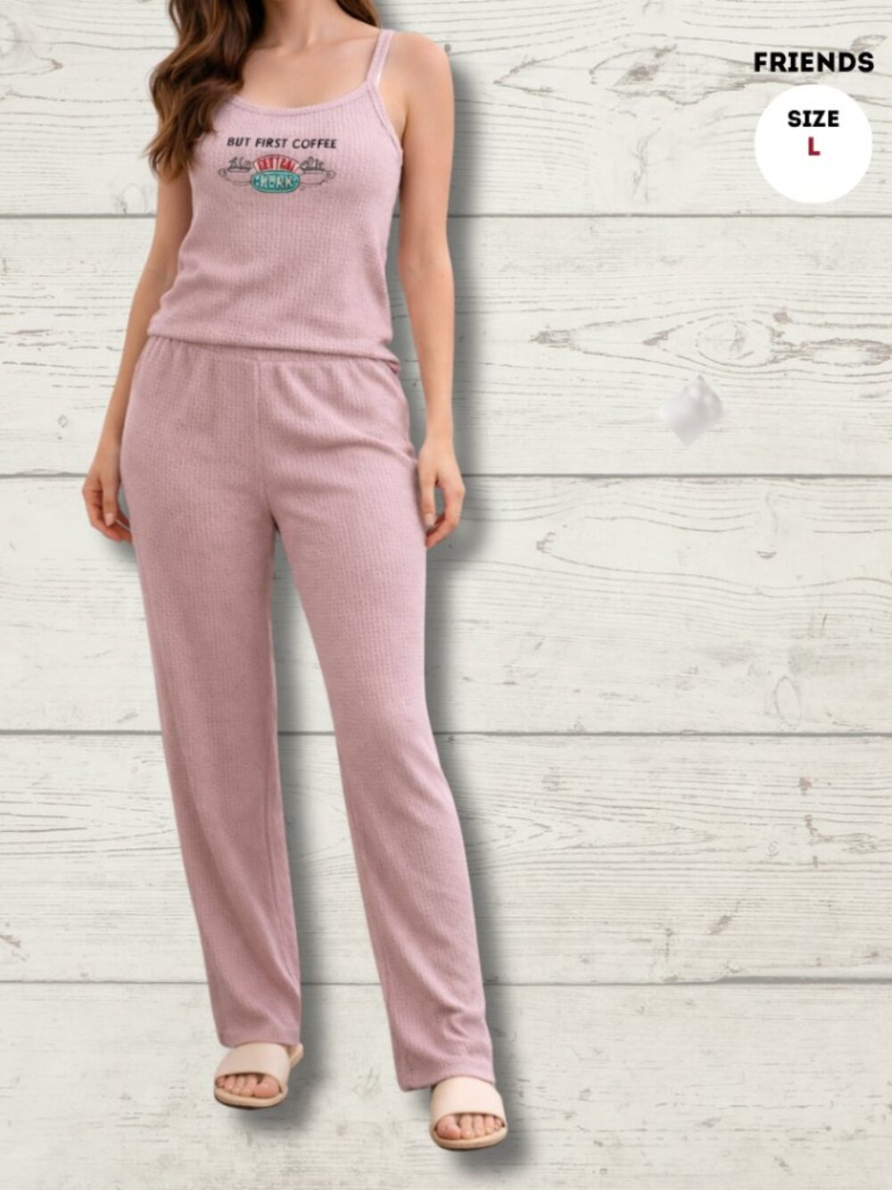 Friends Pajama Set – Size Large – Soft Pink Lounge Set